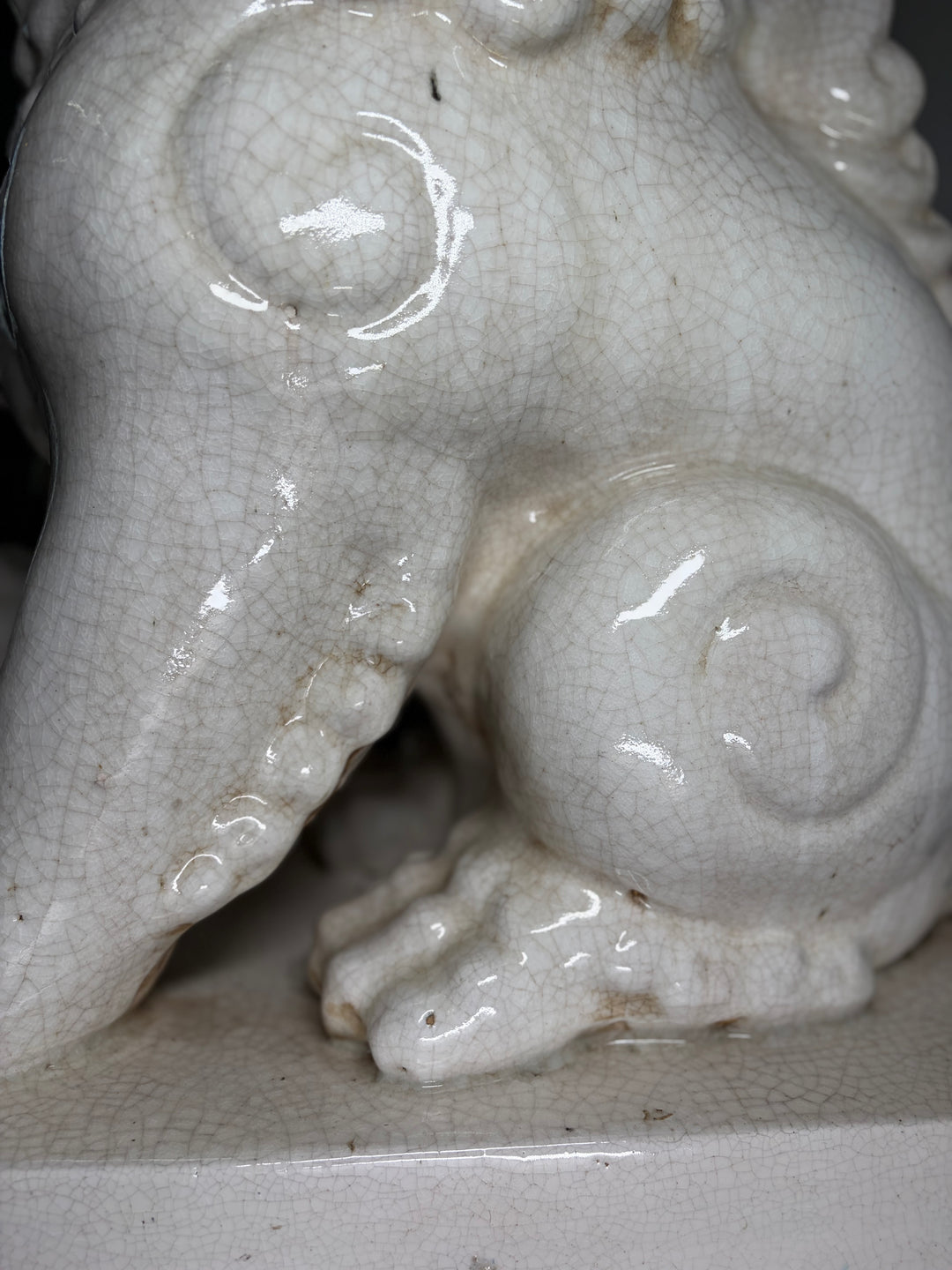 Pair Large White Glazed Ceramic Foo Dog Statues