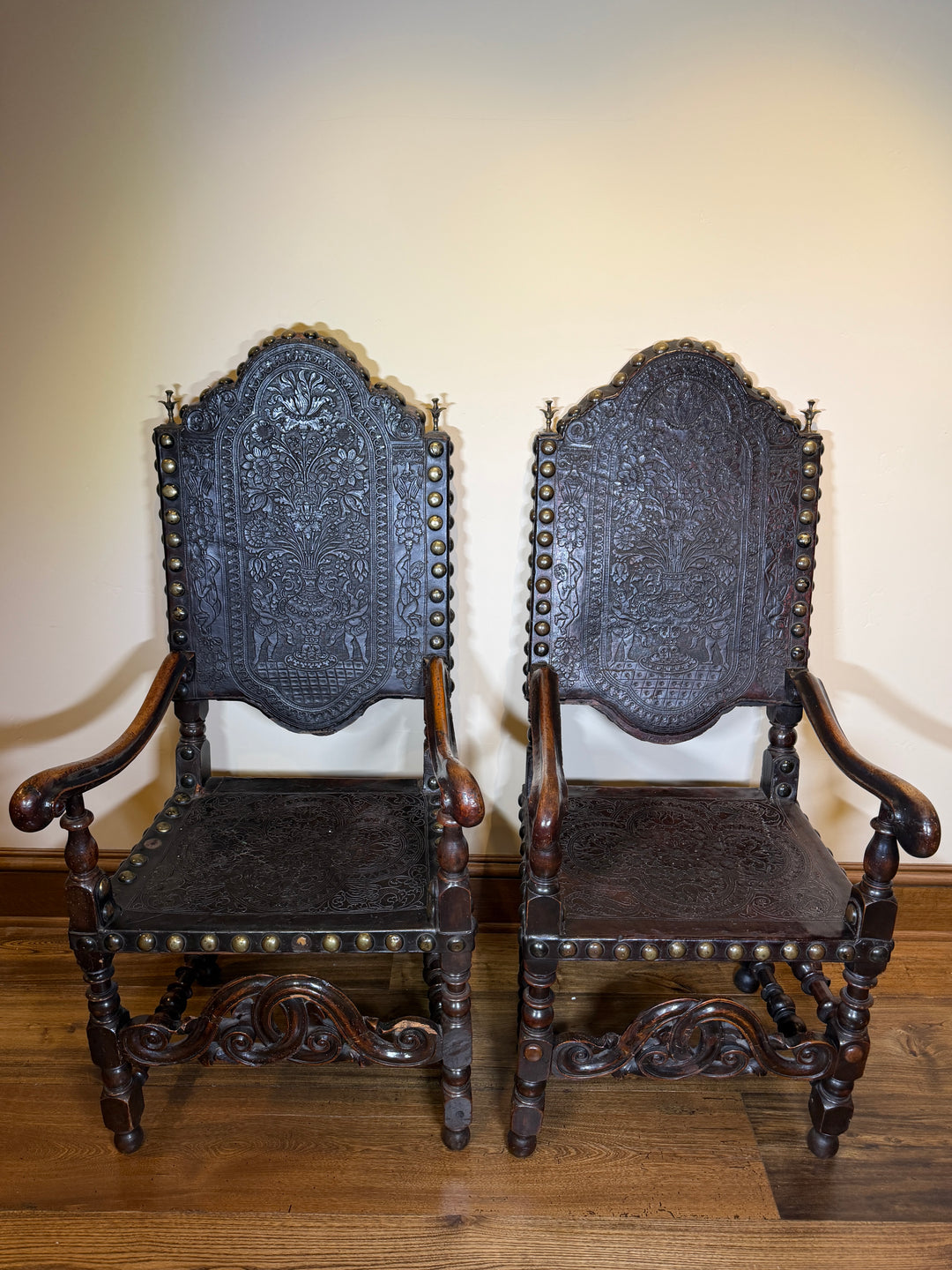 Portuguese Hand Tooled Leather Chairs