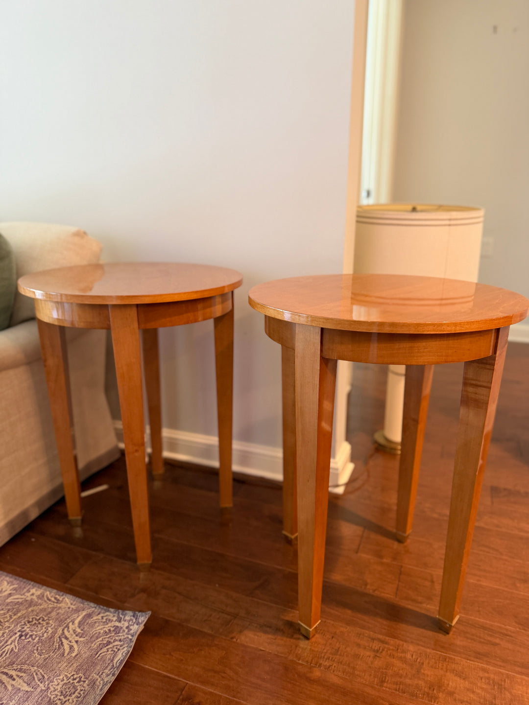 Pair of Round Cherrywood Side Tables