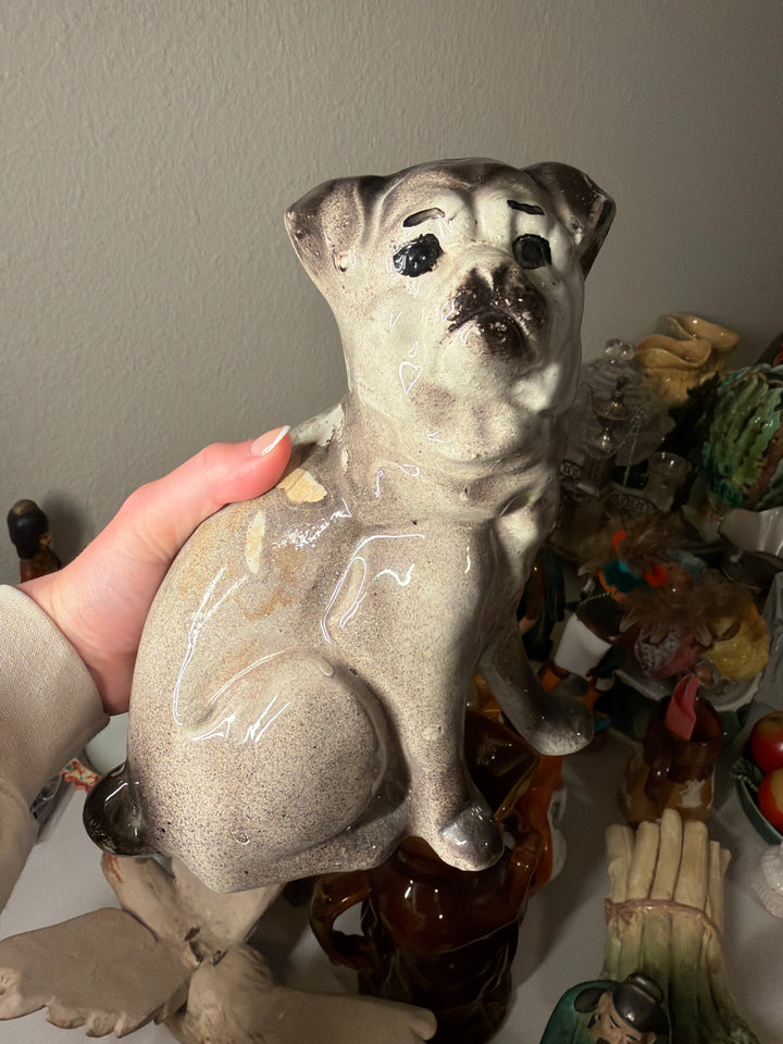 Pair of Antique Scottish Seated Pug Dog Figurines