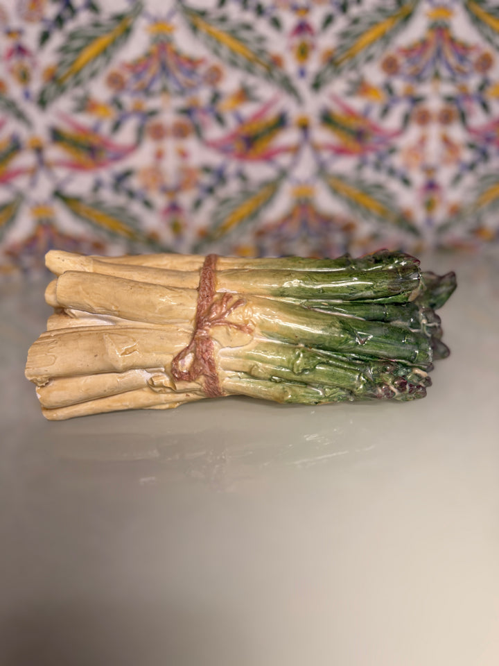 Majolica-Style Ceramic Asparagus Bundle Figurine