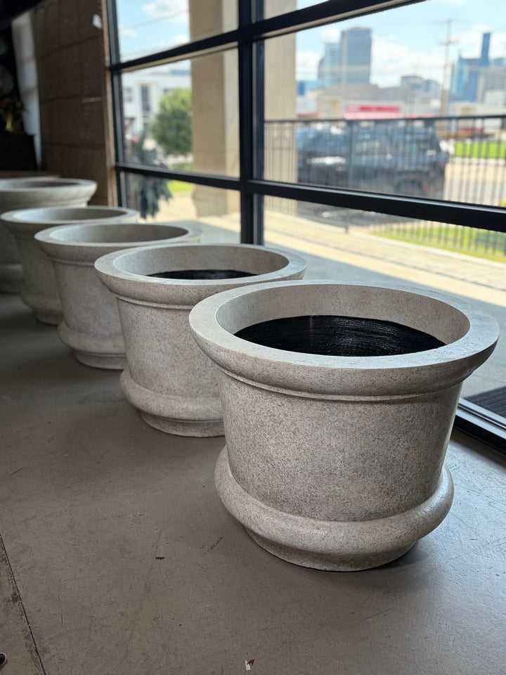 Set of 2 Large Round Stone-Look Planters