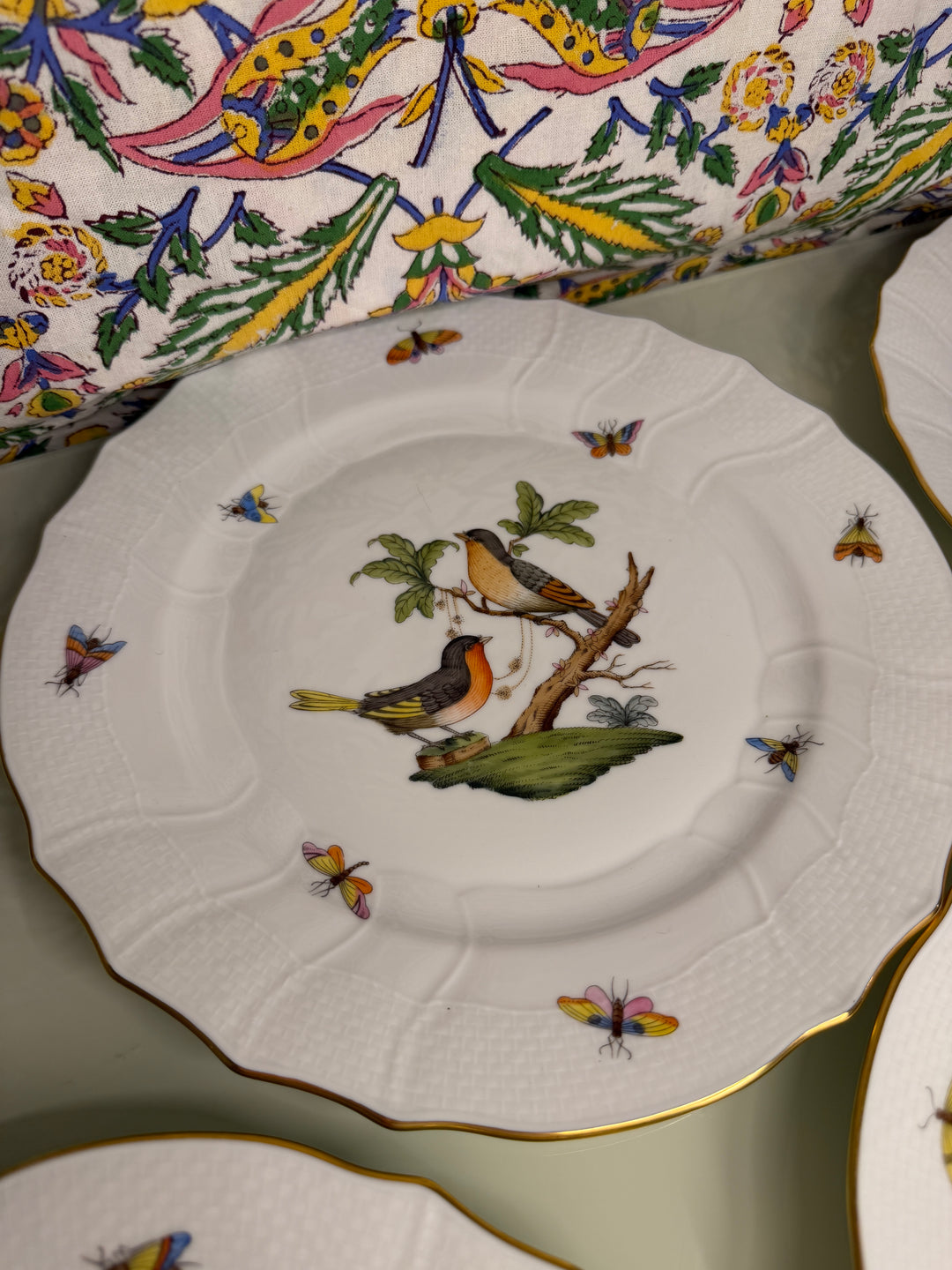 Set of Four Herend Rothschild Bird Dinner Plates