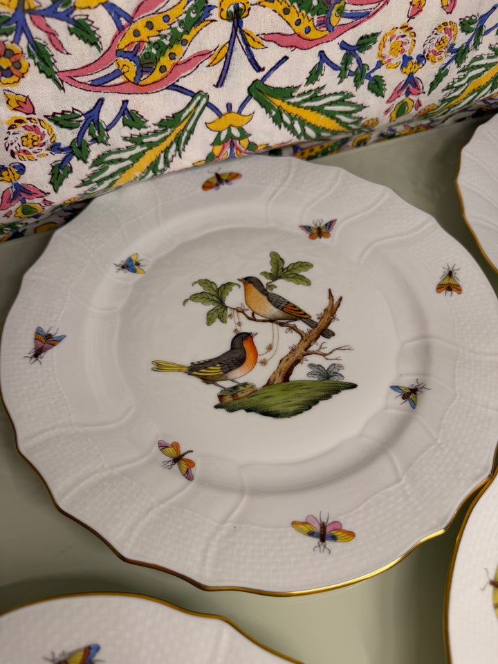 Set of Four Herend Rothschild Bird Dinner Plates