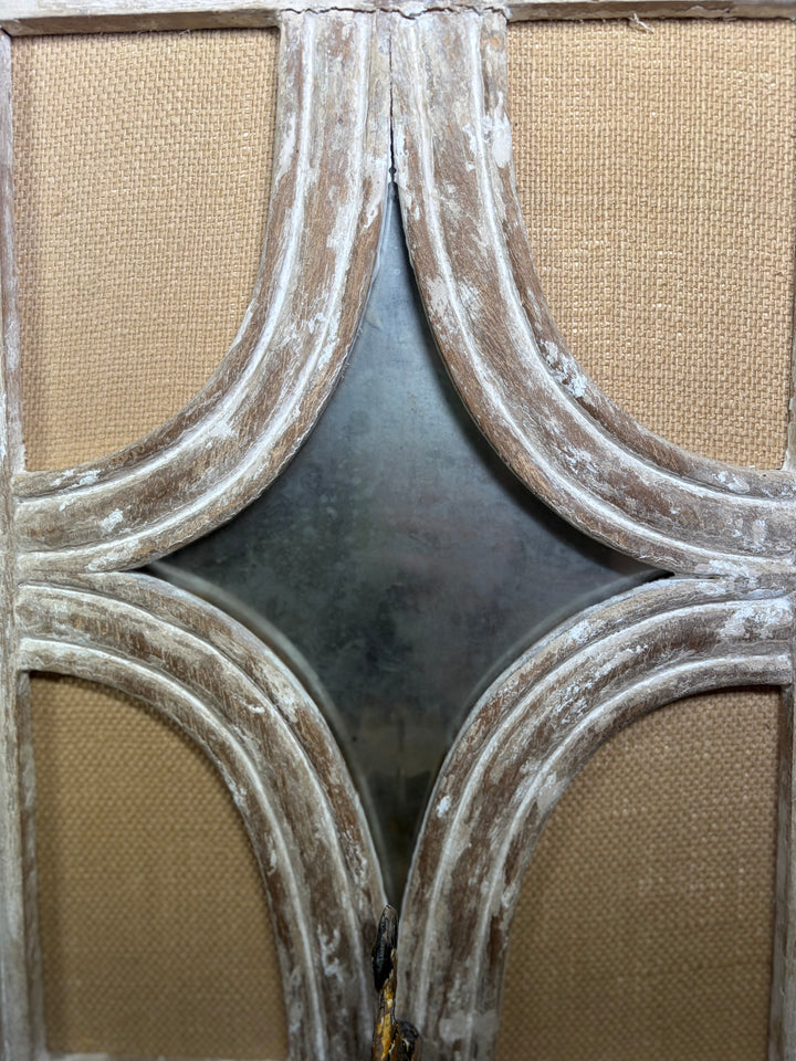 Pair of Distressed Wood Wall Candle Sconces with Burlap Panels
