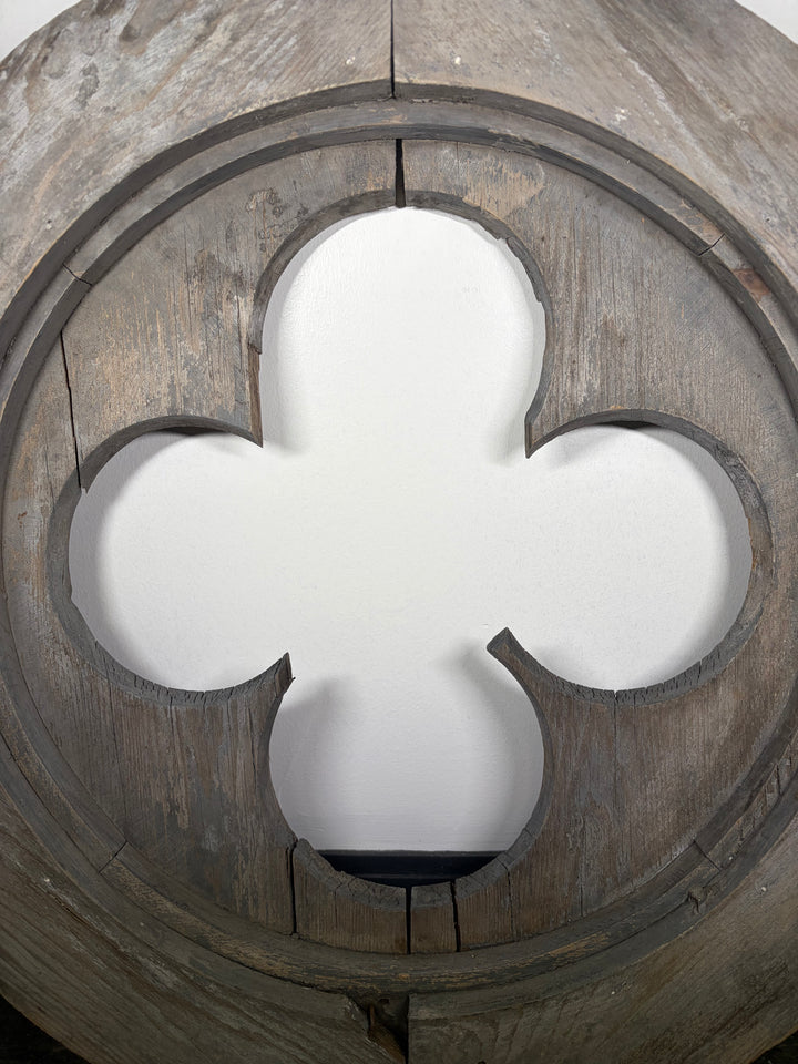 Large Round Wood Quatrefoil Architectural Element