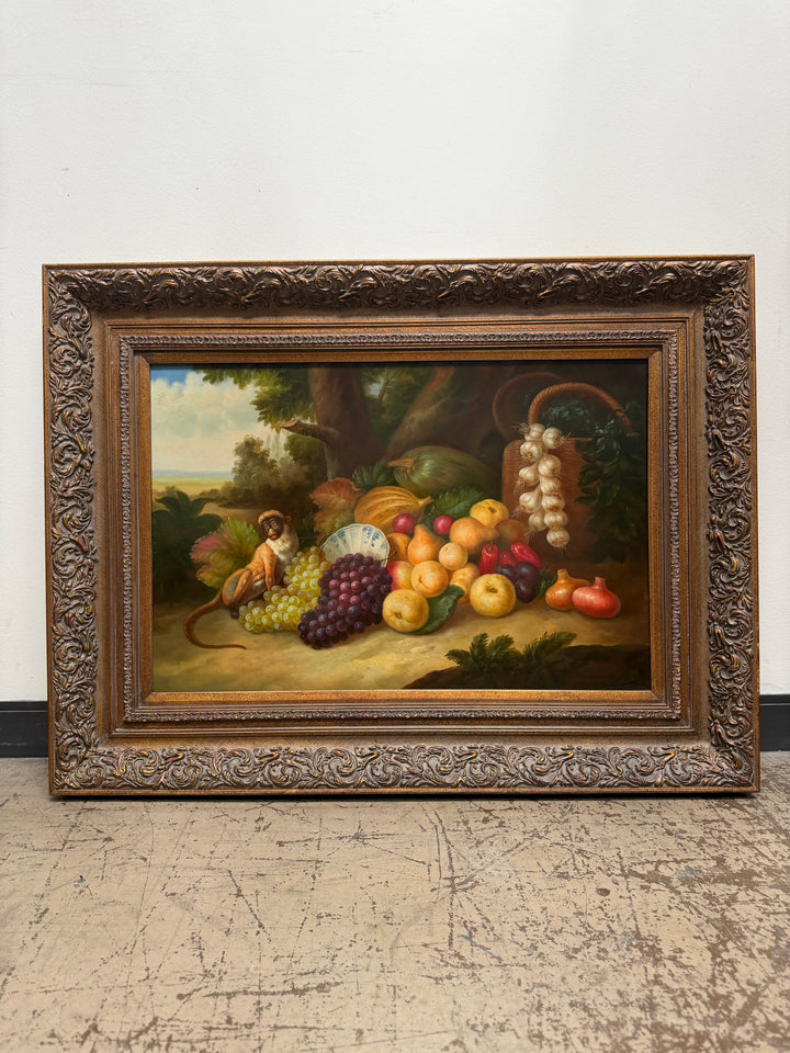 Monkey and Fruit Original Oil Still Life