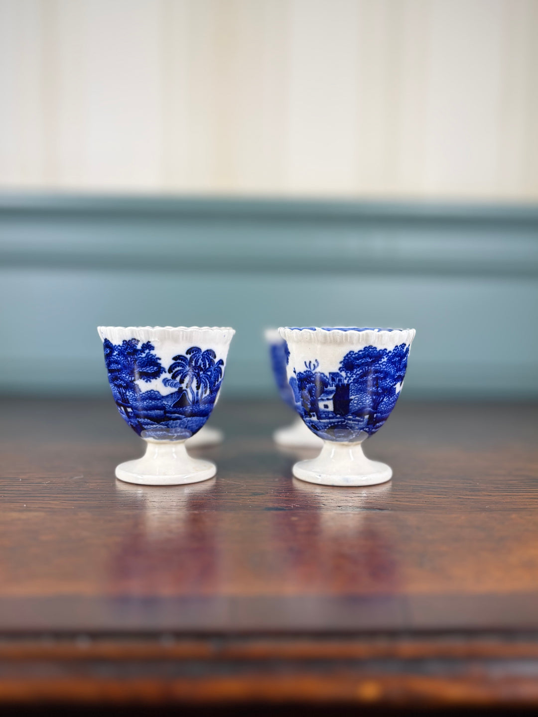 Set of 4 Vintage Spode Blue and White Egg Cups