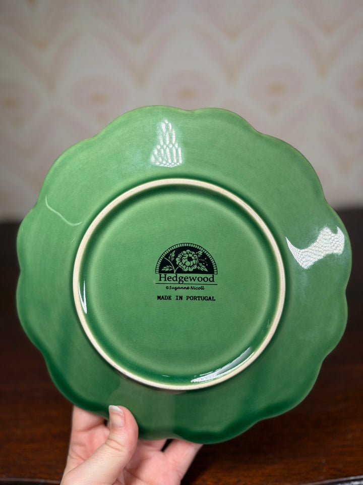 Green Hedgewood Glazed Ceramic Plate with Topiary Motif