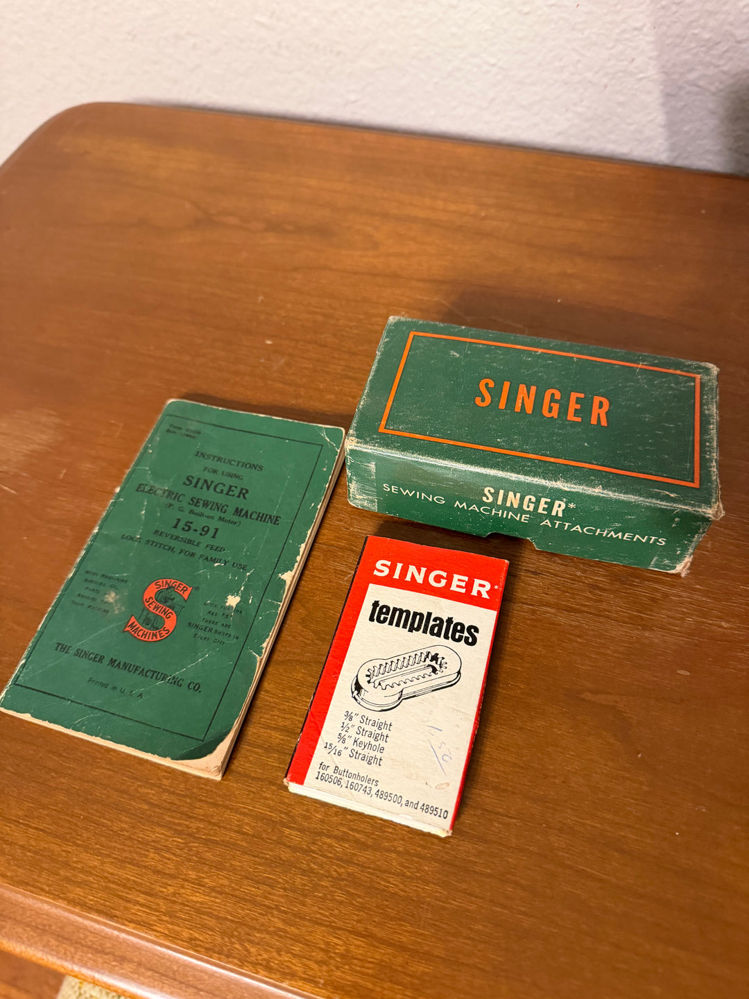 Antique, Functional Electric Sewing Machine Model 15-91 Wooden Desk with Needlepoint Bench