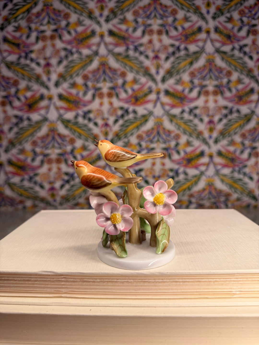 Herend Porcelain Double Bird Figurine with Flowers