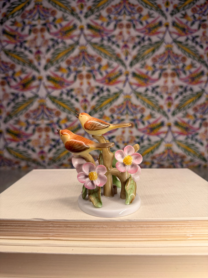 Herend Porcelain Double Bird Figurine with Flowers