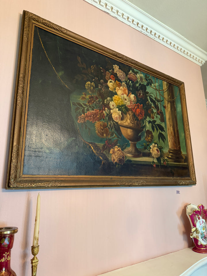Antique Floral on Wood Painting