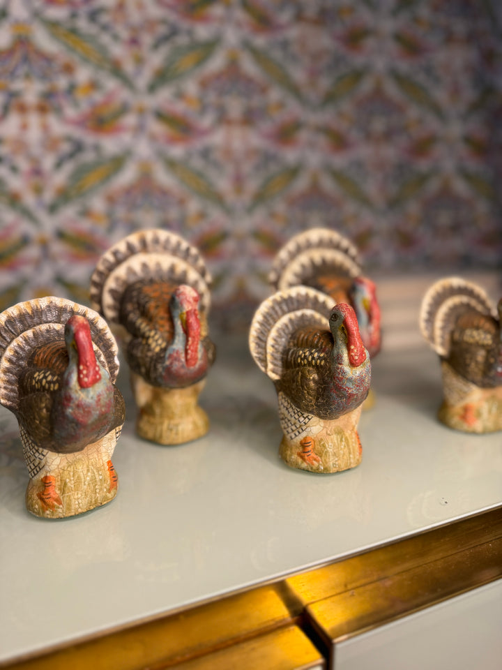 Set of Five Painted Ceramic Turkey Figurines