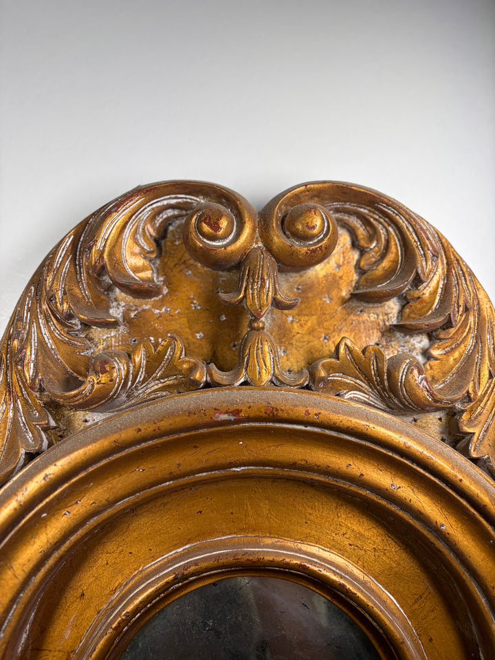 Large Gilt-Framed Wall Mirror with Carved Pediment