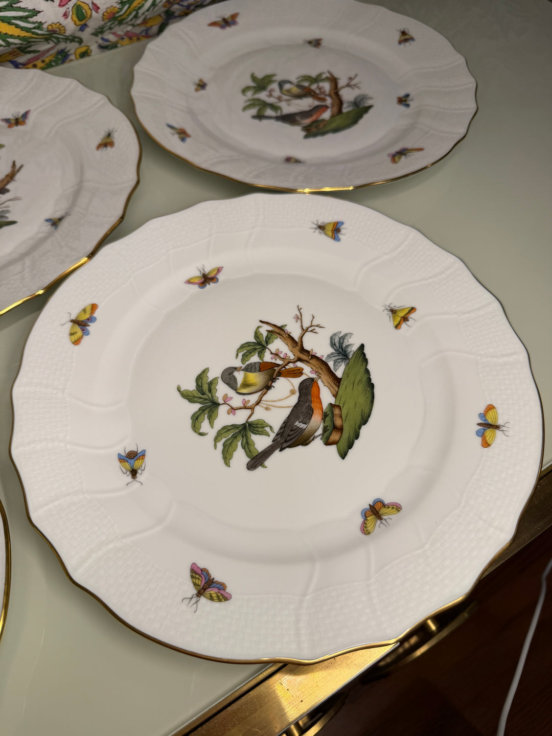 Set of Four Herend Rothschild Bird Dinner Plates
