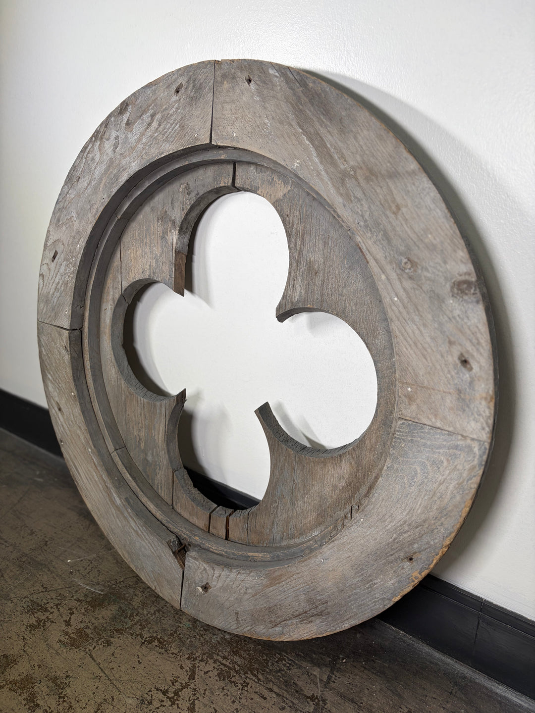 Large Round Wood Quatrefoil Architectural Element