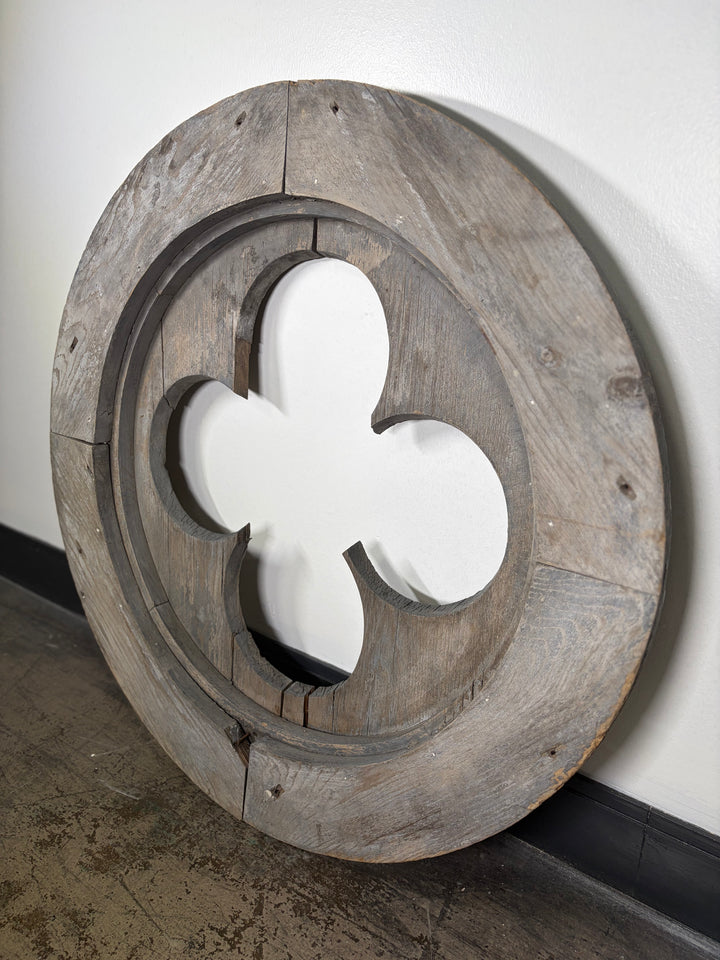 Large Round Wood Quatrefoil Architectural Element