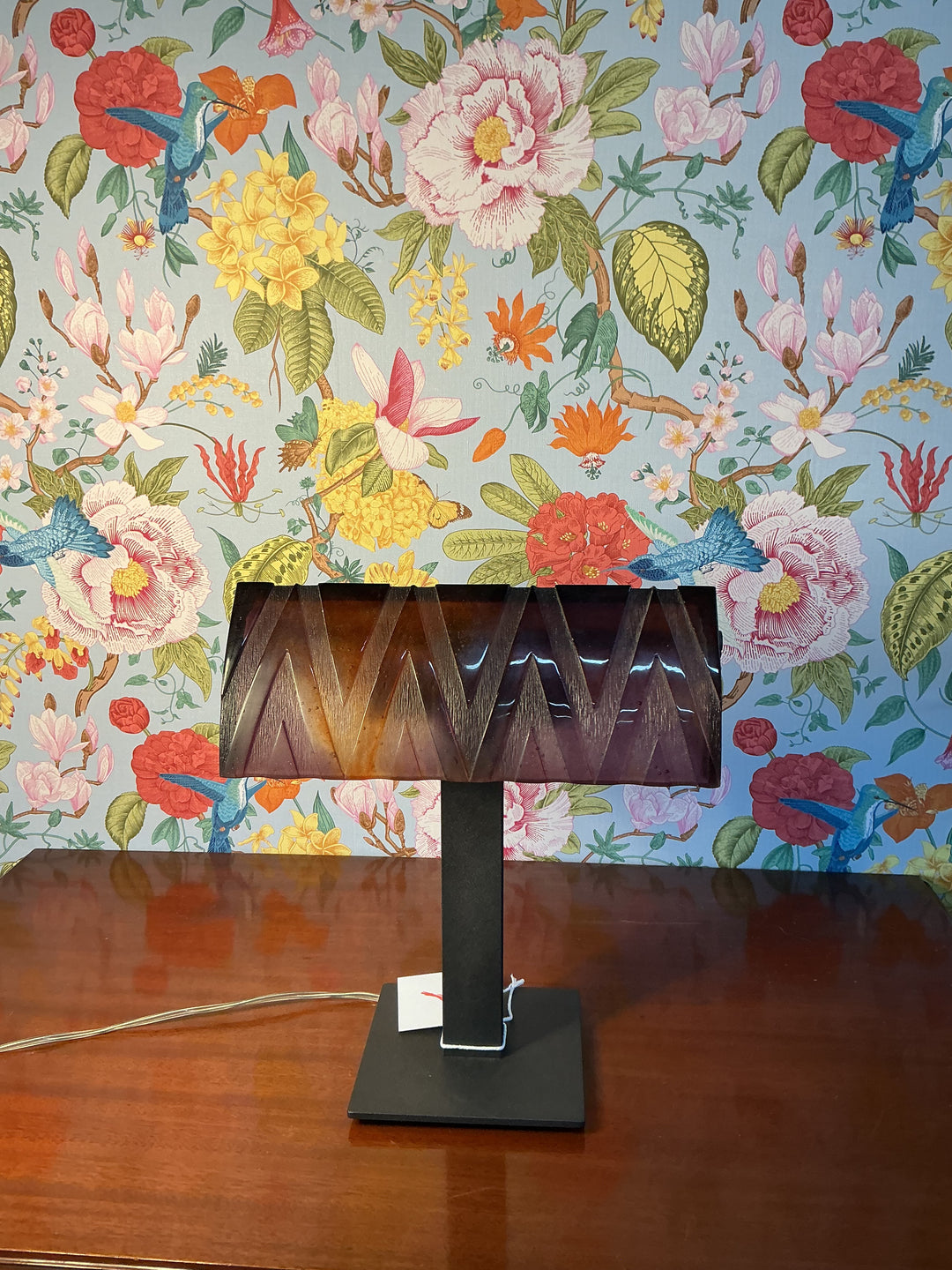 Daum Purple and Orange Pate de Verre Crystal Lamp