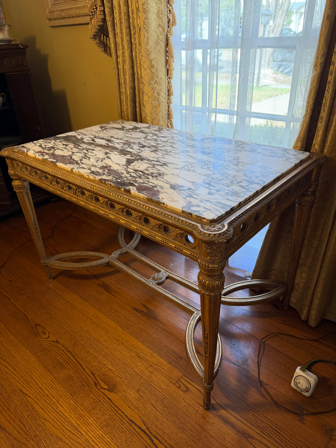 French Louis XVI Style Gilt Wood Marble Top Table