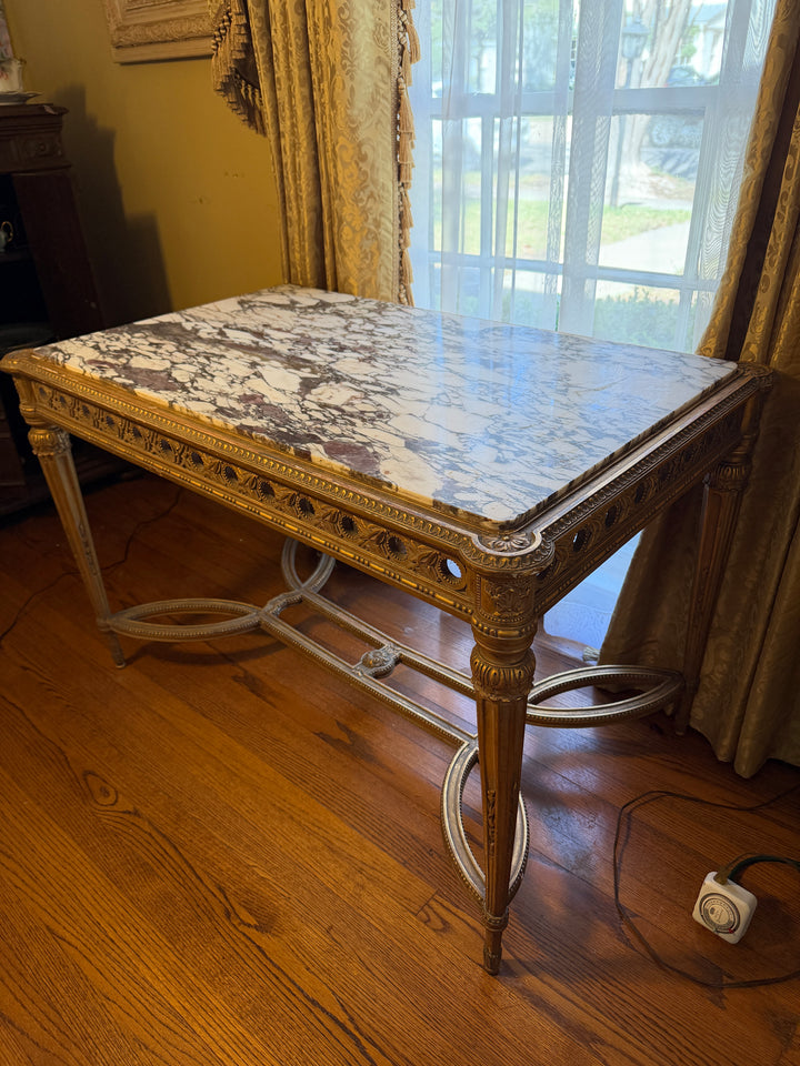 French Louis XVI Style Gilt Wood Marble Top Table
