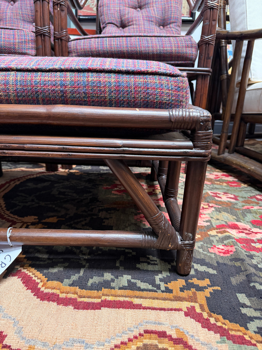 Set of 2 Vintage Bamboo and Rattan Chairs with Ottoman