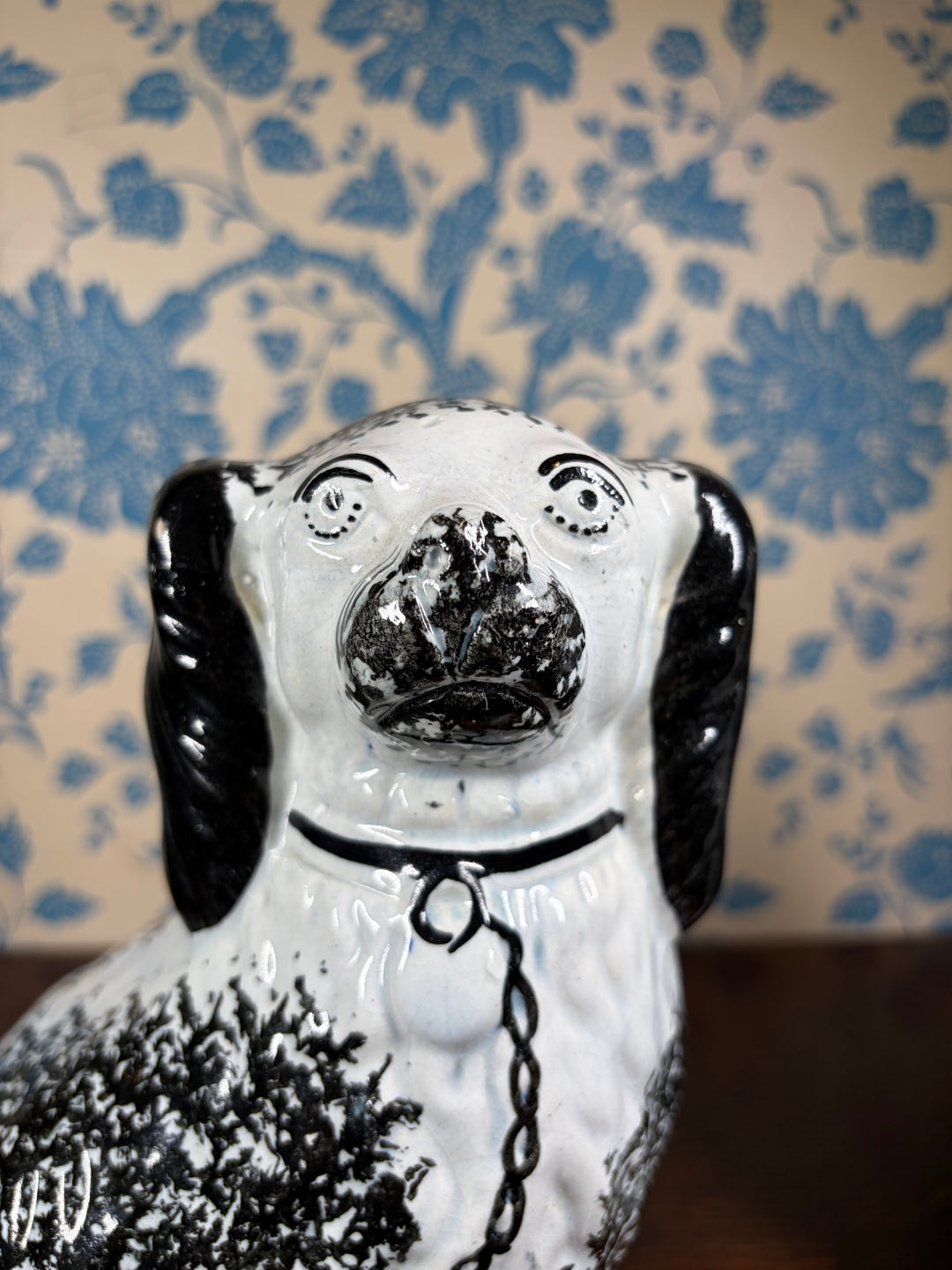 Pair of Antique Black and White Staffordshire Dogs