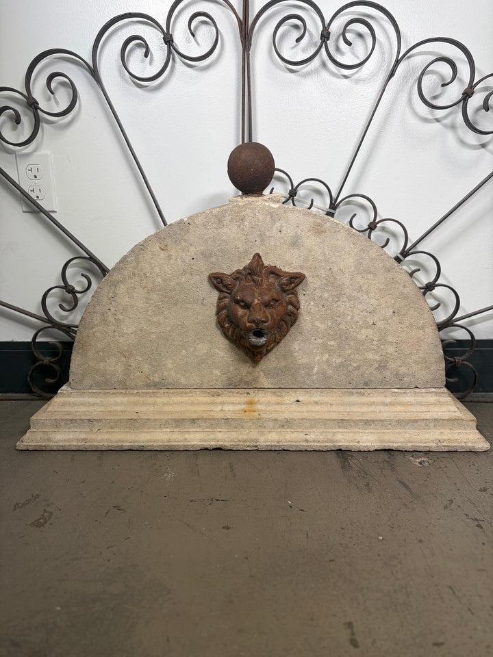 Cast Stone Demilune Fountain Panel with Lion Head Spout