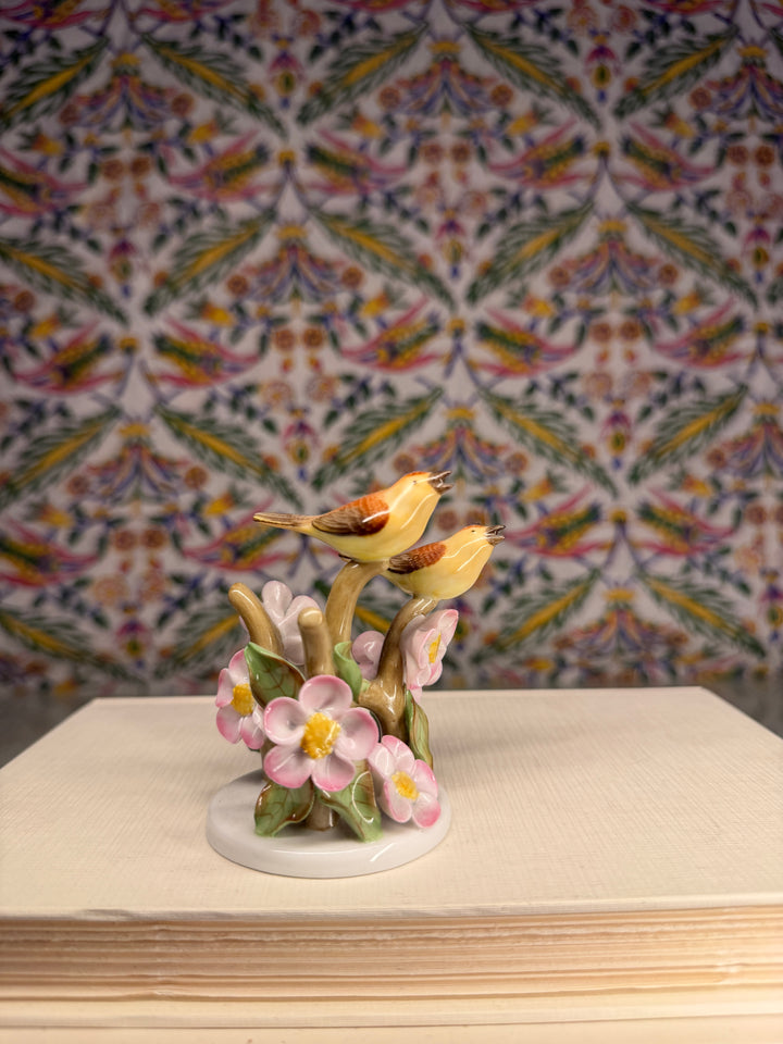 Herend Porcelain Double Bird Figurine with Flowers