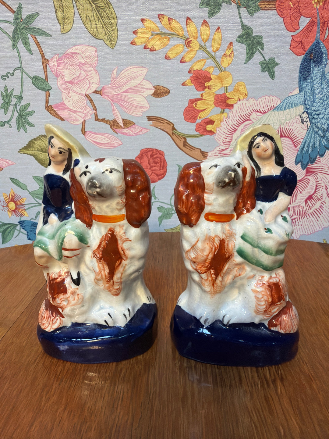 Antique Staffordshire Dogs and Lady Pair