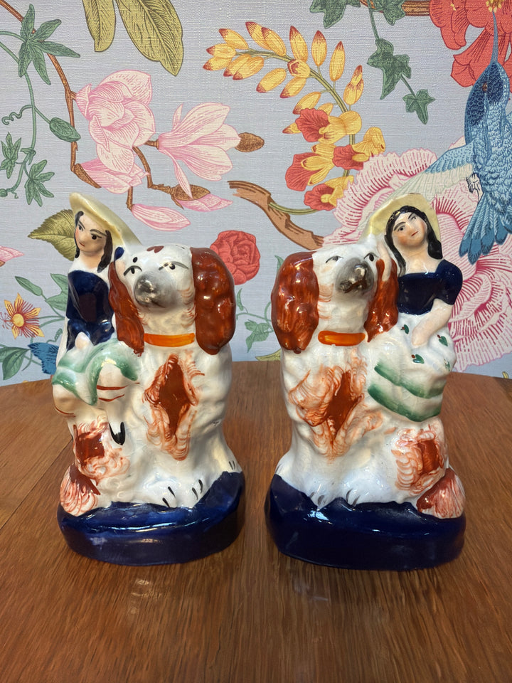 Antique Staffordshire Dogs and Lady Pair