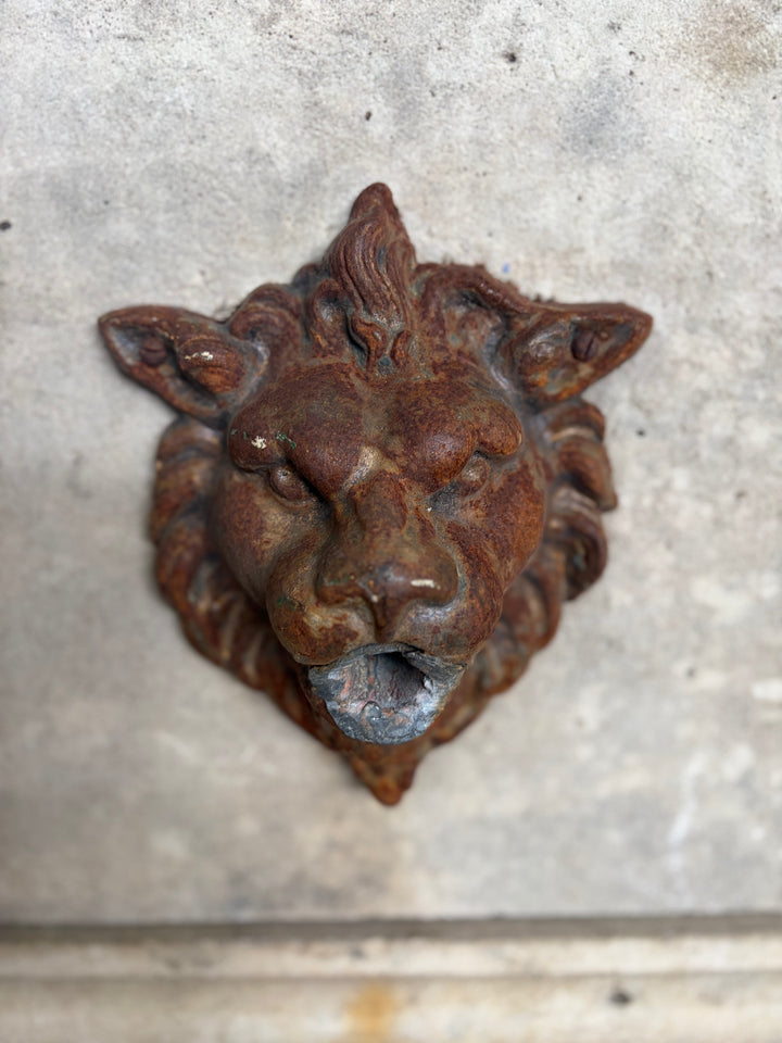 Cast Stone Demilune Fountain Panel with Lion Head Spout