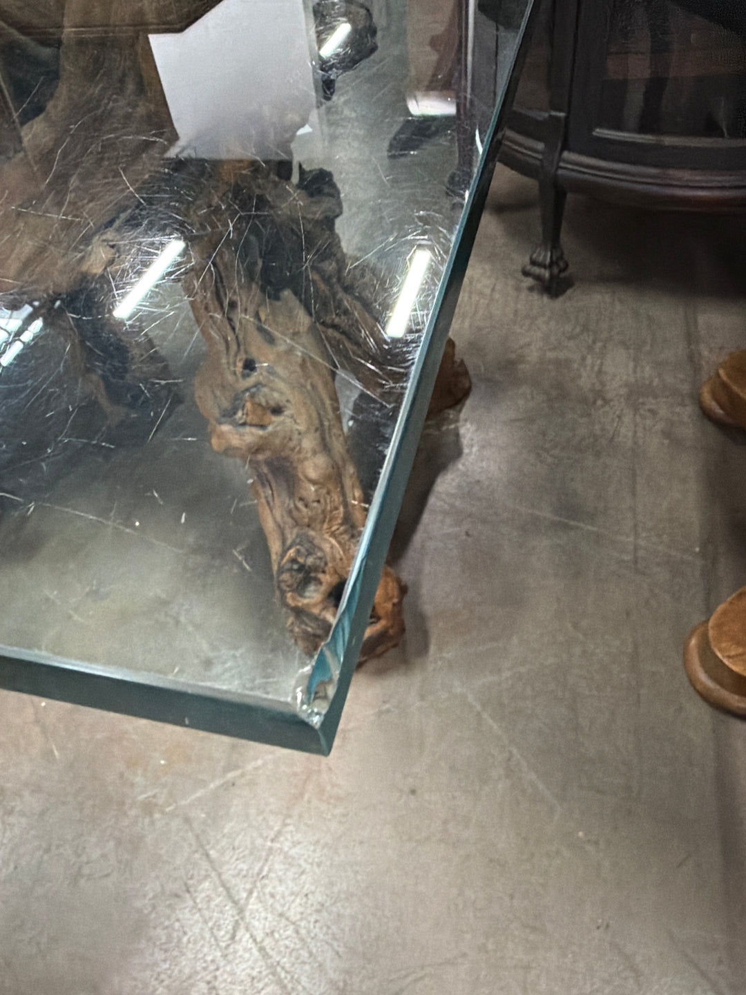 Vintage Glass-Topped Driftwood Coffee Table