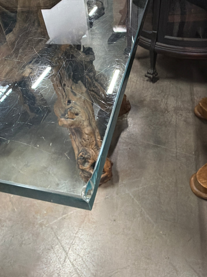 Vintage Glass-Topped Driftwood Coffee Table