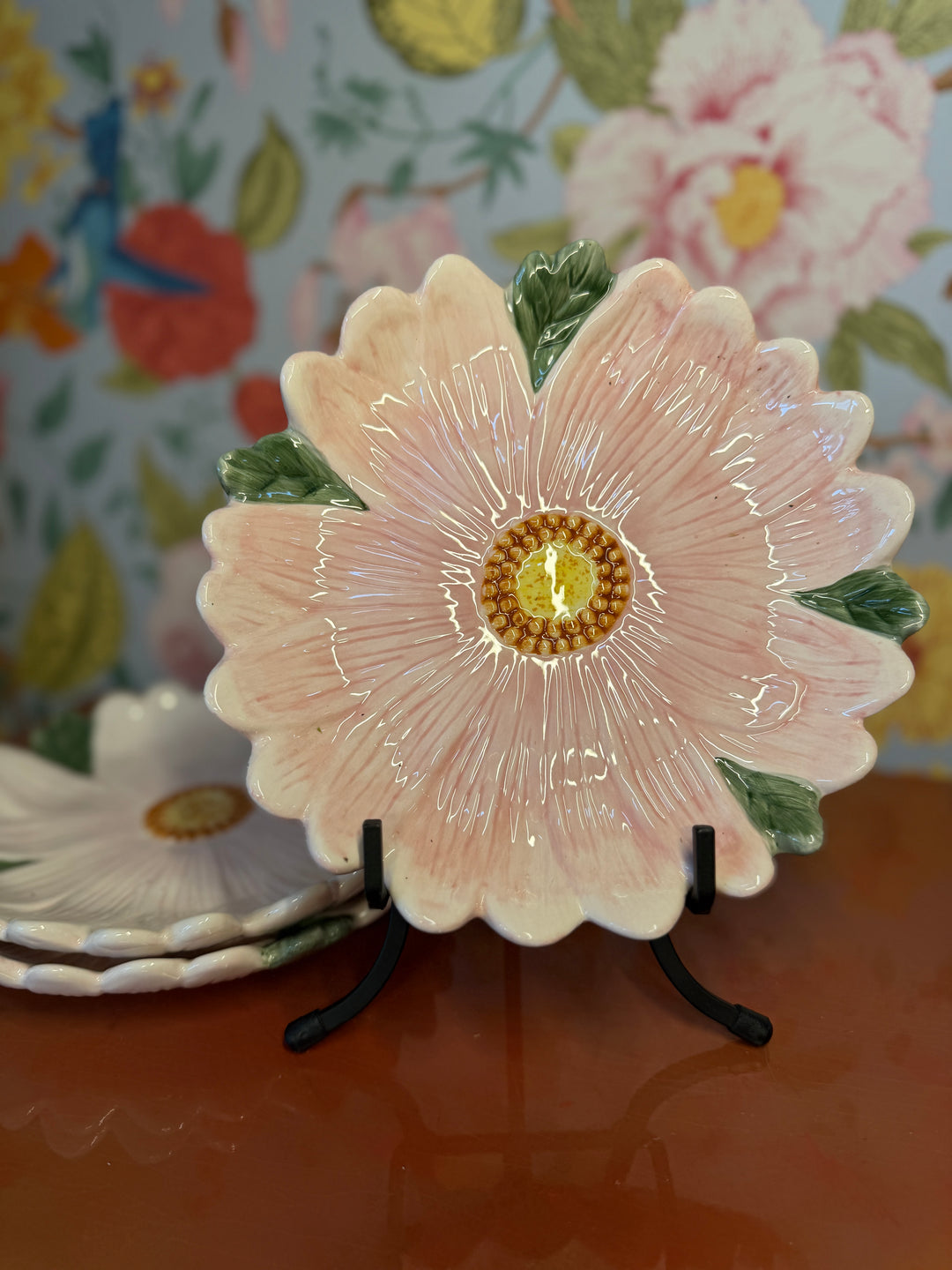 Set of 3 Ceramic Pink Flower Plates