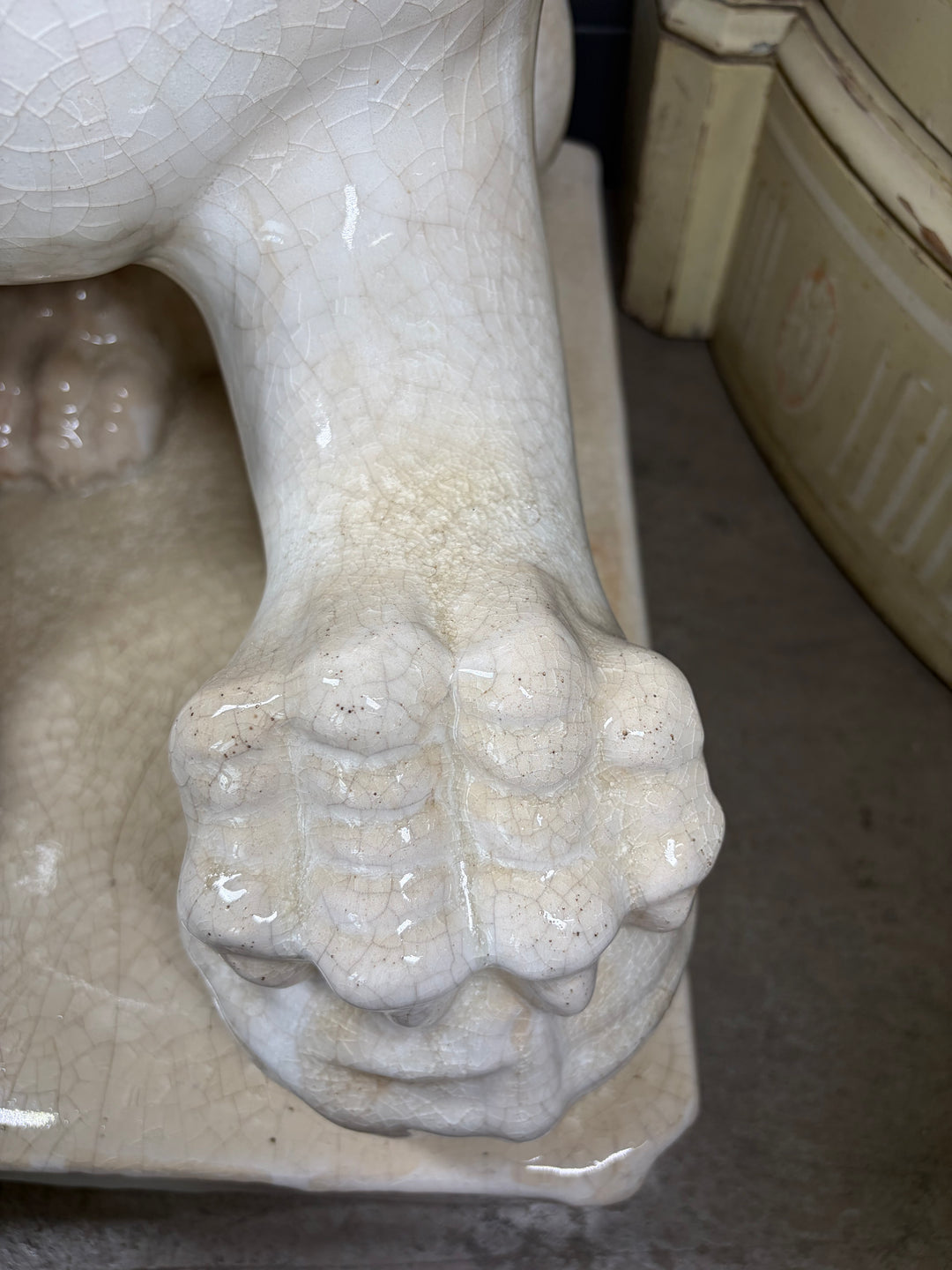 Pair Large White Glazed Ceramic Foo Dog Statues