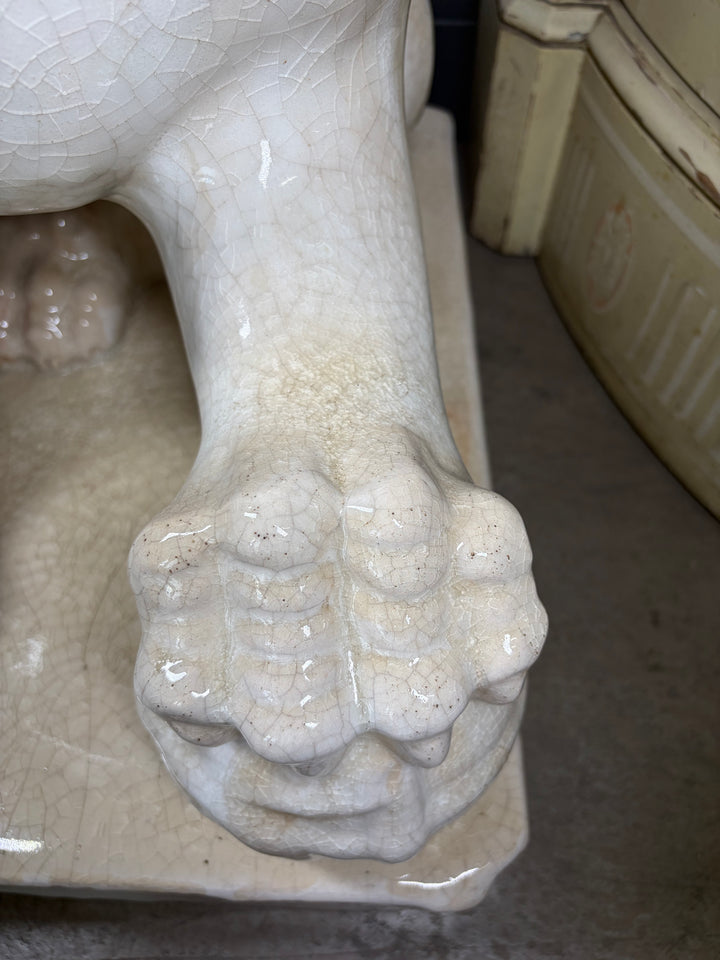 Pair Large White Glazed Ceramic Foo Dog Statues