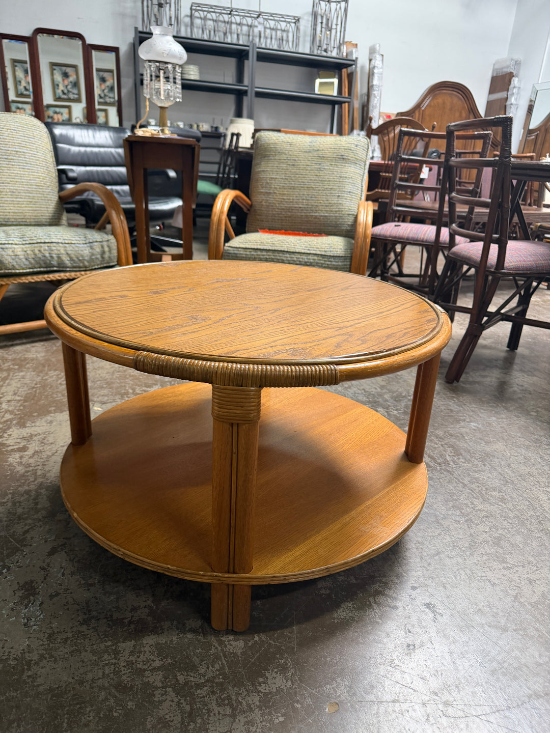 Vintage Circle Bamboo Table