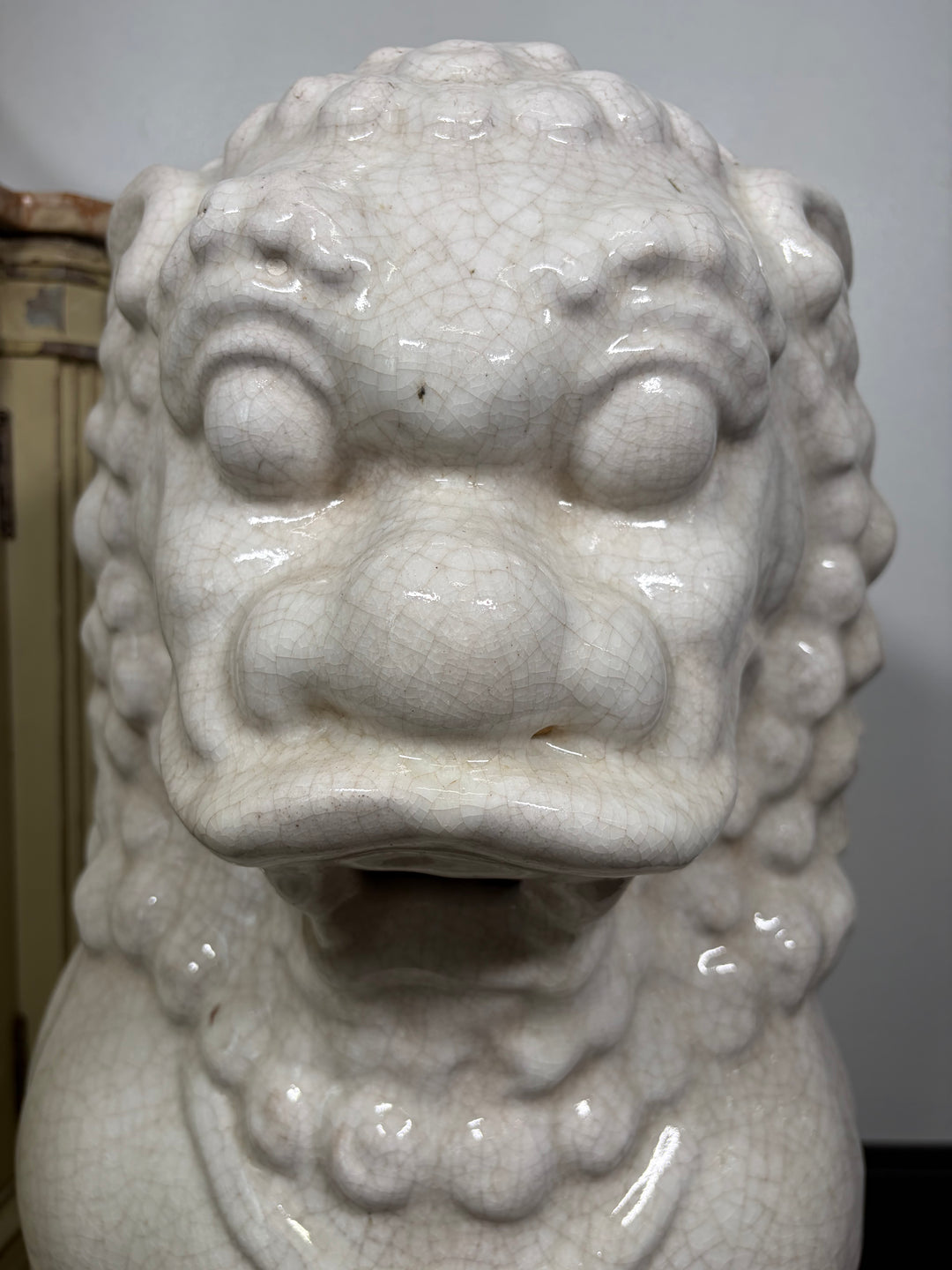 Pair Large White Glazed Ceramic Foo Dog Statues