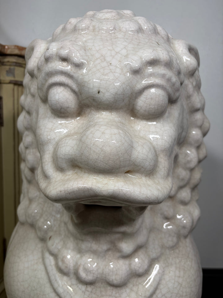 Pair Large White Glazed Ceramic Foo Dog Statues