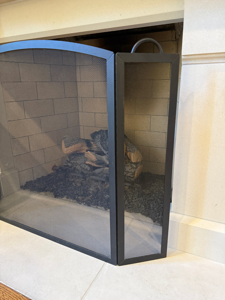 Black Solid Rod Iron Fireplace Screen