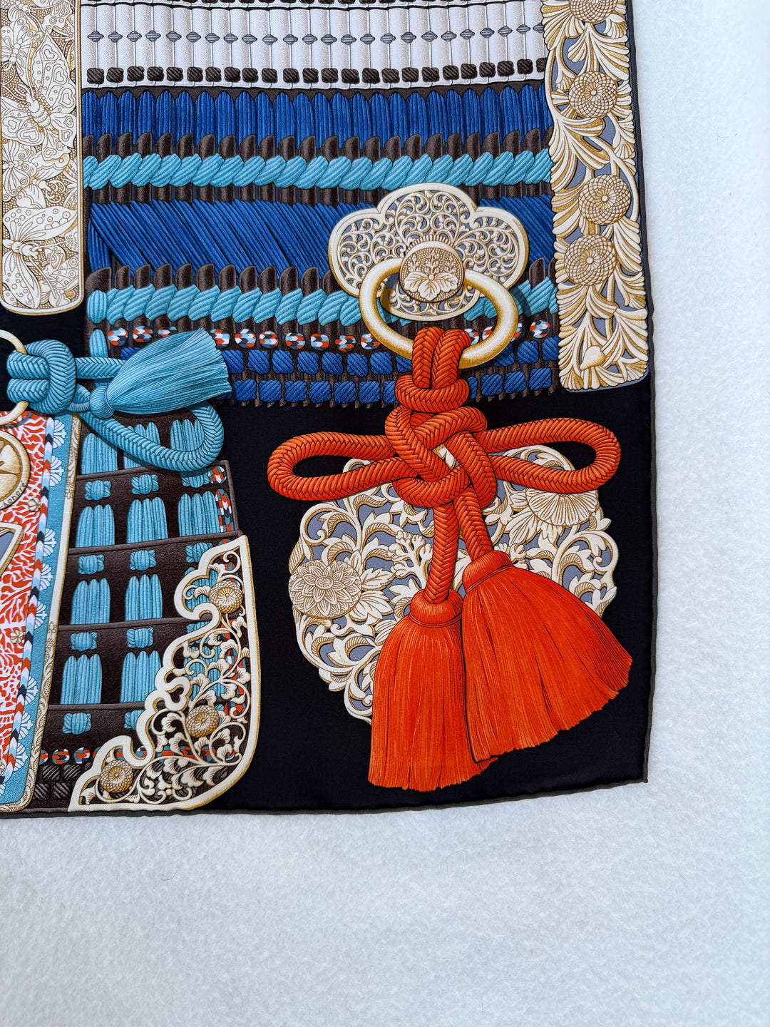 Vintage HERMÈS Scarf Cashmere Silk Parures De Samourais (Includes Box)