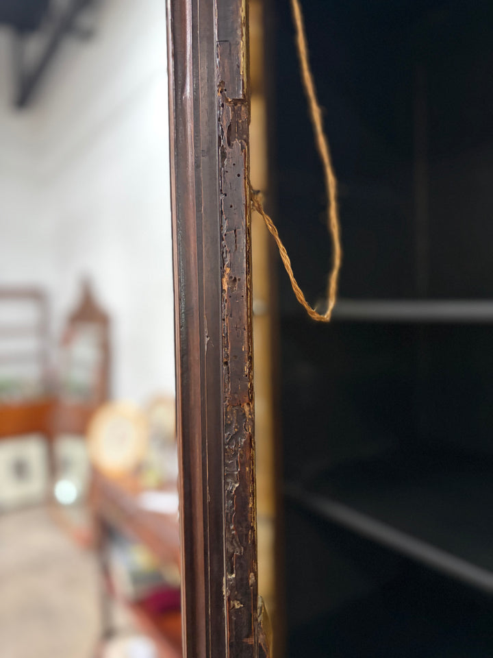 Large Carved Walnut Display Cabinet with Glass Doors