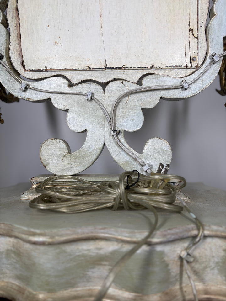Baroque-Style Vanity Mirror with Candelabra Arms and Jewelry Box Base