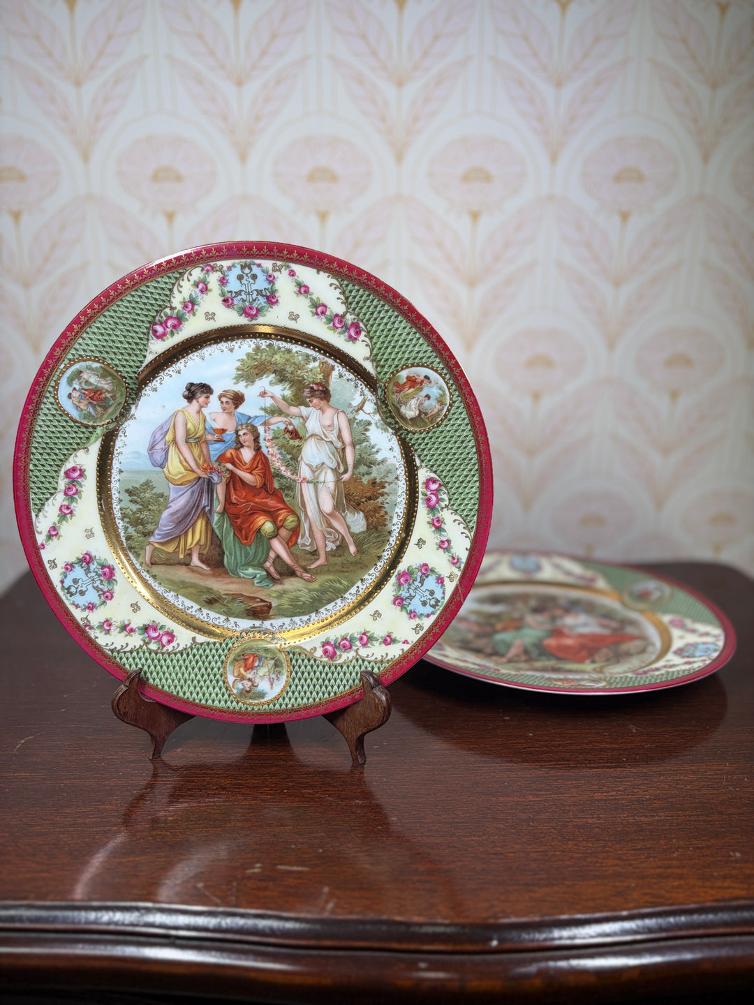 Pair of Vienna-Style Porcelain Cabinet Plates with Classical Figural Scenes