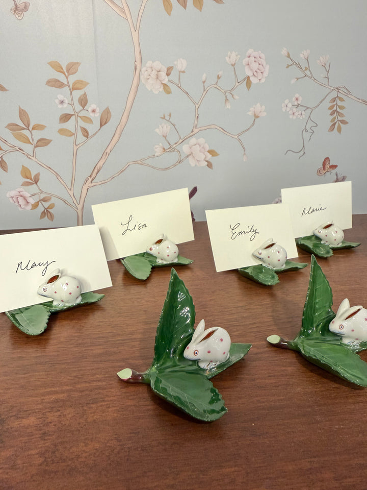 Herend Bunny on Leaf Name Card Holders (8)