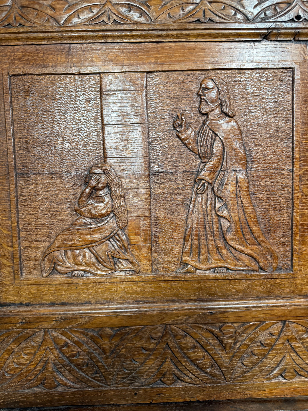 Antique Carved Oak Hall Bench