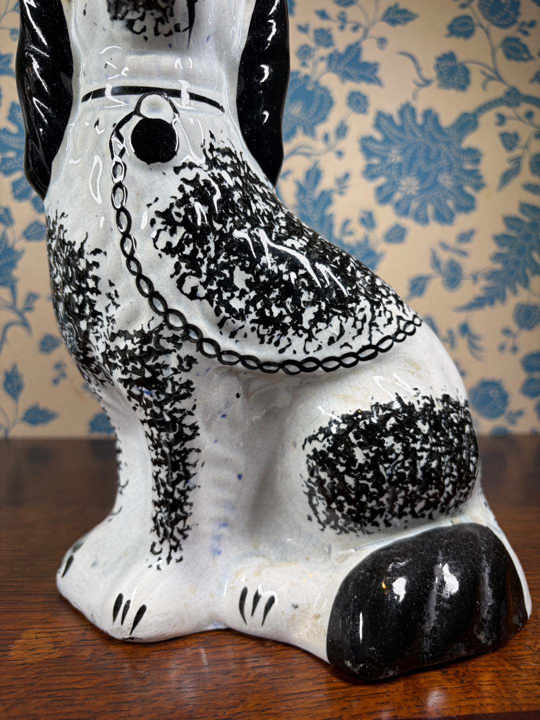 Pair of Antique Black and White Staffordshire Dogs