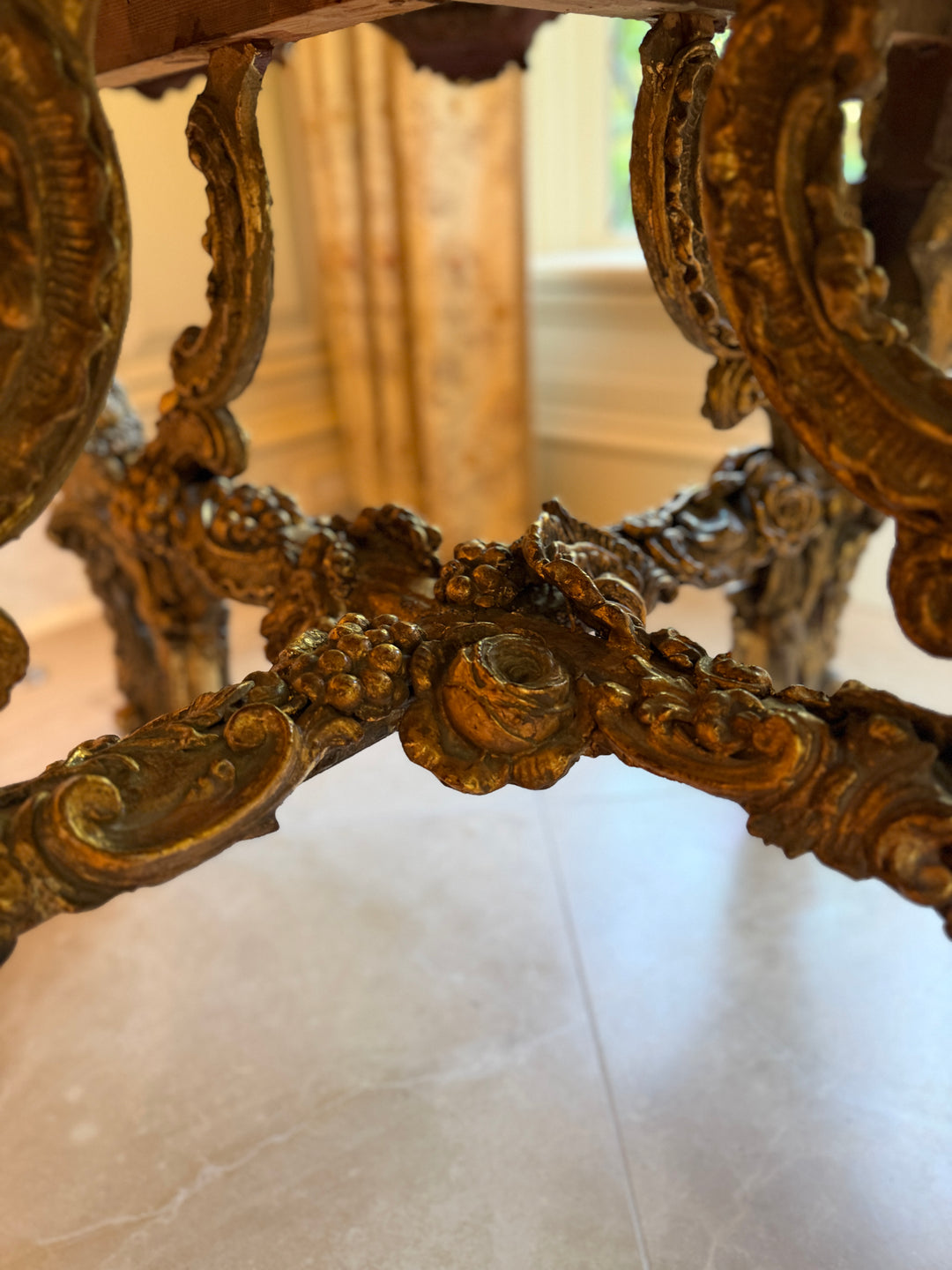 Italian Baroque Style Marble Giltwood Side Table