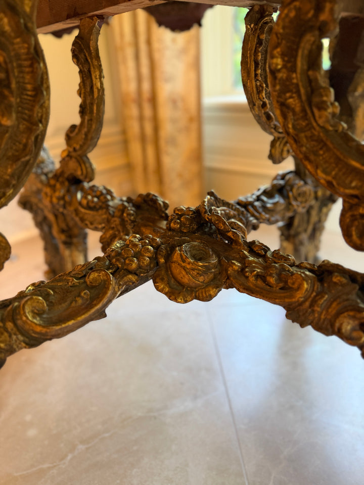 Italian Baroque Style Marble Giltwood Side Table